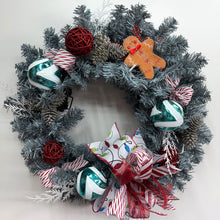 Load image into Gallery viewer, Pre-Lit, Custom-made Artificial Wreath - Silver/Blue-Gingerbread
